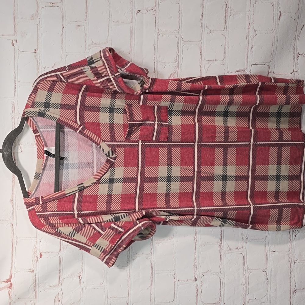 Glitzy Girlz Plaid Print Front Picket Tee Shirt Womens Size XL